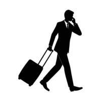 Executive pulling suitcase while talking on mobile for efficiency today vector