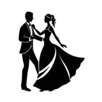 Bride groom sharing first dance in soft line art style vector