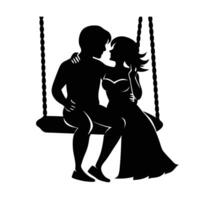 Couple cuddling on swing in soft line art style sweet vector