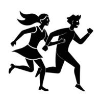 Romantic couple happily running together in pure joyful love design vector