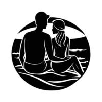 Romantic couple peacefully sitting close on a serene beach design vector
