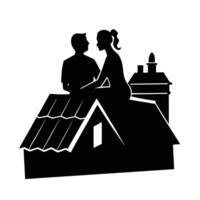 Romantic couple relaxing on a rooftop with scenic view design vector