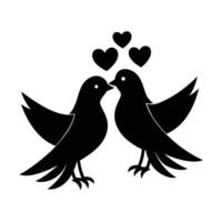 Adorable lovebirds softly kissing with tiny hearts above art design vector