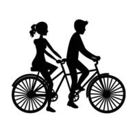 Romantic lovers holding hands while riding bicycles with joy design vector