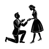 Romantic man kneeling for a proposal surprising his beloved design vector