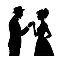 Romantic man carefully placing a ring on womans finger design vector