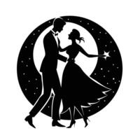 Romantic couple gracefully dancing under moonlight with soft elegance design vector