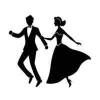 Romantic newlyweds joyfully running hand in hand on track design vector