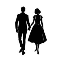 Romantic couple slowly walking hand in hand through park design vector