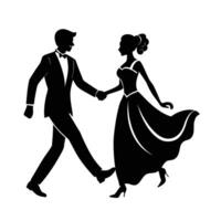 Romantic newlyweds happily running hand in hand with joy design vector