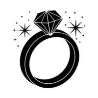 Romantic silhouette of an engagement ring with sparkles art design vector