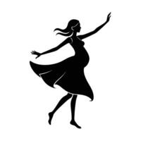 Expectant mom dancing with joy in simple line art today vector