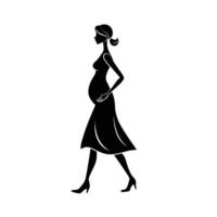Elegant pregnant lady walking gracefully with soft line art today vector