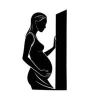 Mother to be resting against wall with caring hand support vector