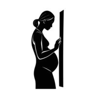 Mother to be leaning against wall offering gentle support today vector
