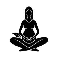 Pregnant lady peacefully sitting cross legged practicing calm meditation today vector