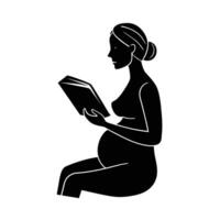 Mother to be calmly reading book and touching her belly vector