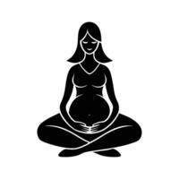 Pregnant lady sitting cross legged in peaceful meditation with calm vector
