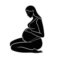 Mother to be resting hands lightly on her rounded belly vector