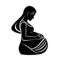 Mother to be softly resting hands on her bump today vector