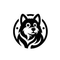 Black and White Husky Dog Inside a Circle, Featuring a Friendly, Smiling Expression and Stylized Fur. vector