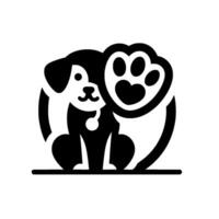 Black and White of a Dog Embraced by a Paw Print, Representing Pet Care and Companionship. vector