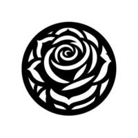 Elegant Black and White Circular Rose with Intricate Petal Cutout, Symbolizing Simplicity and Sophistication. vector