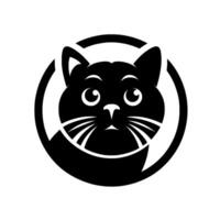 Black Cat Portrait within a White Circle Minimalist Illustration with Bold Outlines and Simple, Expressive Features. vector