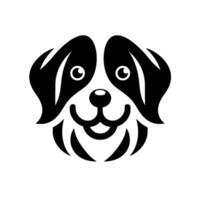 Smiling Black and White Dog Head , Simple Minimalist , Friendly, Isolated on White, Art vector