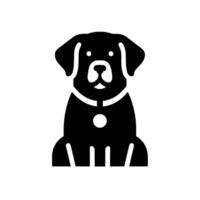 A Minimalist Black and White Depicting a Sitting Dog, Wearing a Collar with a Circular Tag, on a Plain White Background. vector