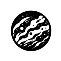 Intricate Black and White Celestial Sphere Abstract Depiction of a Planet with Swirling Clouds, Stars, and Circular . vector