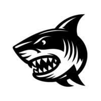 Aggressive Black and White Shark Mascot Fierce Side Profile with Open Jaws and Sharp Teeth on a Clean White Background. vector