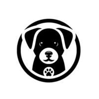 Minimalist Black and White Illustration of a Friendly Puppy in a Circle with Paw Print, . vector