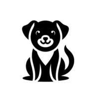 Simple stylized black and white illustration of a sitting dog with floppy ears, a friendly expression, and a curved tail, perfect for . vector
