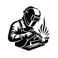 Silhouette of a Welder in Action Black and White Illustration, Sparks, Protective Gear, Metalwork Concept, Welding Process. vector