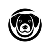 Simplified Black and White Dog Stylized, minimal illustration of a dogs face within a circular frame, conveying a sense of playfulness and elegance. vector
