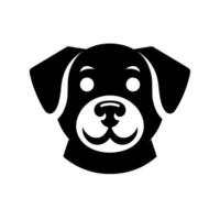 Simple, modern black and white dog with smiling expression, set against a plain white background. vector