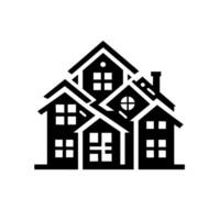 Abstract Black and White Illustration of Interlocking House Silhouettes in a Compact, Geometric Arrangement, Signifying Community and Real Estate vector