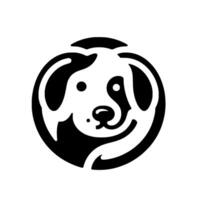 Circular Black and White Illustration of a Smiling Dog Face, Featuring Minimalist and Positive Expression vector