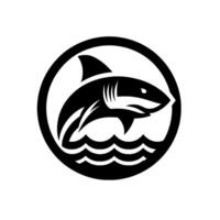 Sleek Black and White Shark Aquatic Predator in a Circular Frame, Surrounded by Waves vector