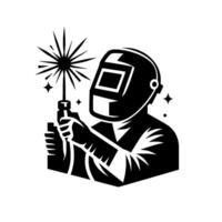 Silhouette of a Welder in Protective Gear A Black and White Illustrating Sparks, Precision, and Craftsmanship. vector