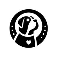 Stylized Dog in a Circle with Heart, Black White for Petrelated Services. vector