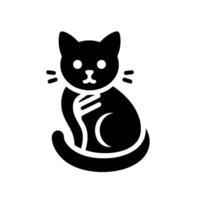 Black Cat Simplified silhouette of a sitting cat with stylized features, white background, modern illustration. vector