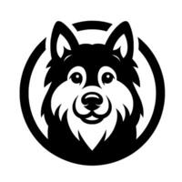 illustration of a friendly Husky face inside a black circular frame with white background, conveying a clean and simple aesthetic. vector