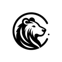 Bold black and white minimalist featuring a bears head silhouette inside a circular frame on a white backdrop. vector