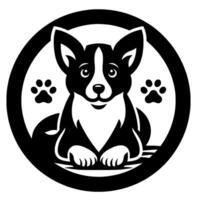 Monochromatic Corgi in Circle Frame with Paw Prints, Smiling and Friendly, for Dog Breed . vector