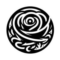 Intricate Black and White Rose Within a Circular Frame, Evoking Tribal Art with Soft Shading, Centered on a White Background. vector