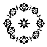 Elegant Floral Wreath and Central Starburst Silhouette in Black and White, Isolated Element on Clean Background. vector