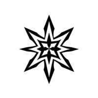 A symmetrical, black and white, eightpointed star , with layered geometric patterns and sharp, modern edges, radiating outwards on a white background. vector