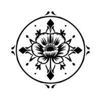 Intricate Black and White Floral Mandala with Detailed Petals, Geometric Elements, and Circular Composition. vector